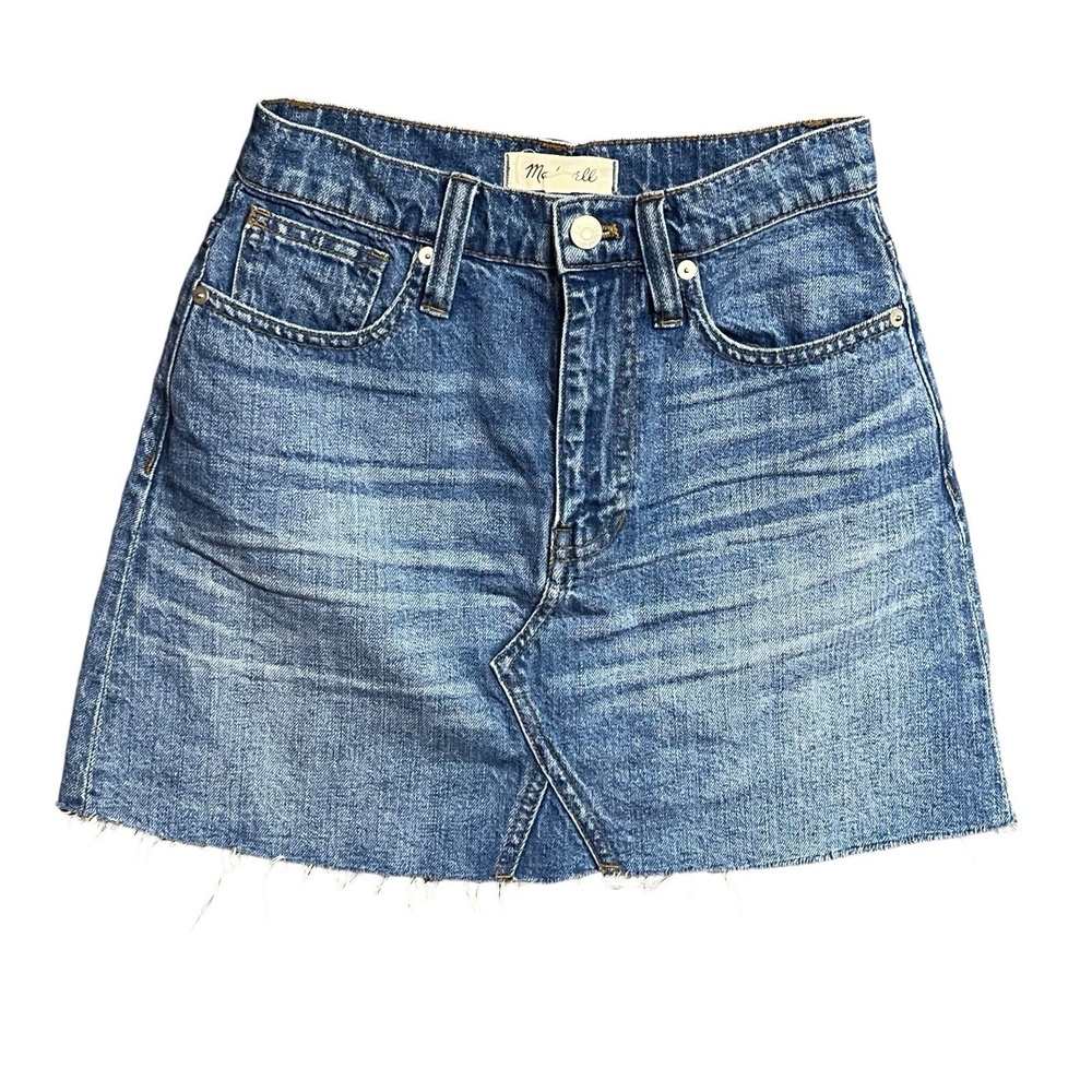Madewell Denim A-Line Skirt 24 Blue Wash Frayed Hem Hand Painted‎ Daisy BOHO